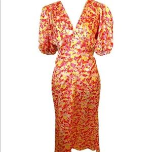 Lini Pink Amalia V Neck Midi Dress Size XS